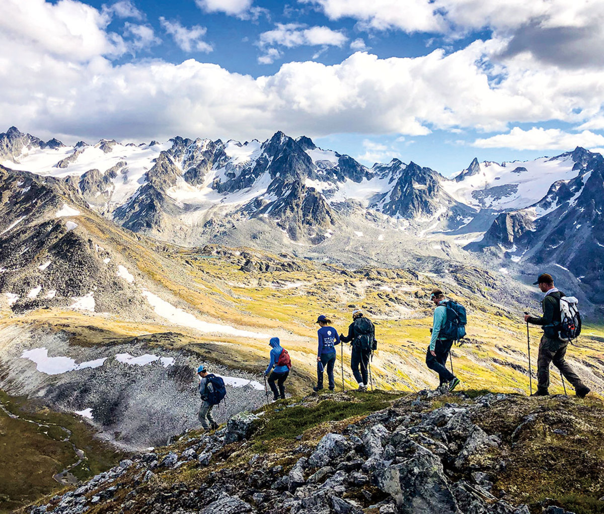 Hiking along Talkeetna Mountains in Alaska